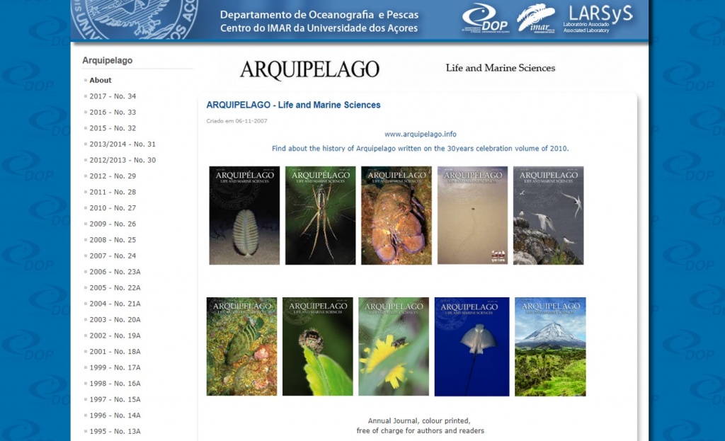 Important contribution of Azorean Biodiversity members to the volume 34 of the "Arquipelago - Life and Marine Sciences"